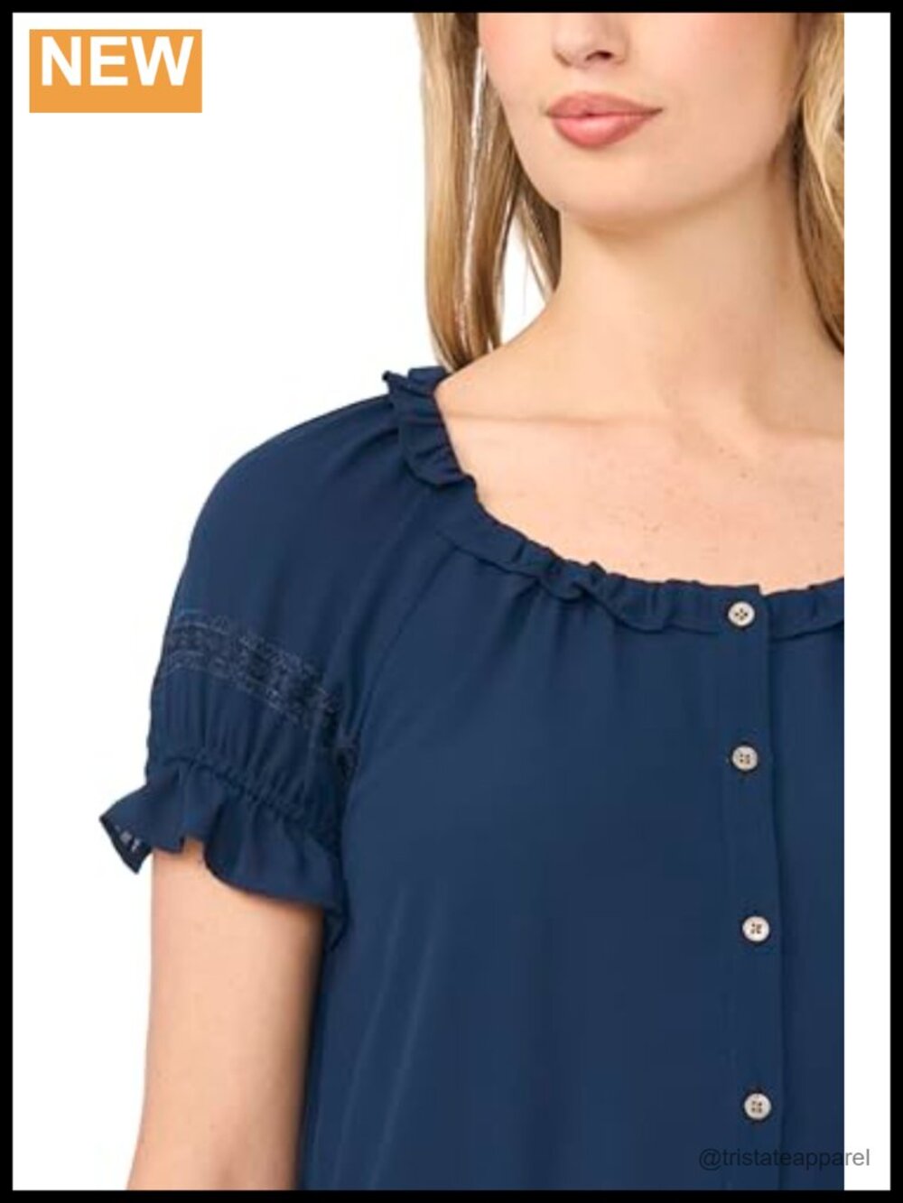 Wide Ruffle Neck Button Front Blouse - Picture 2 of 2